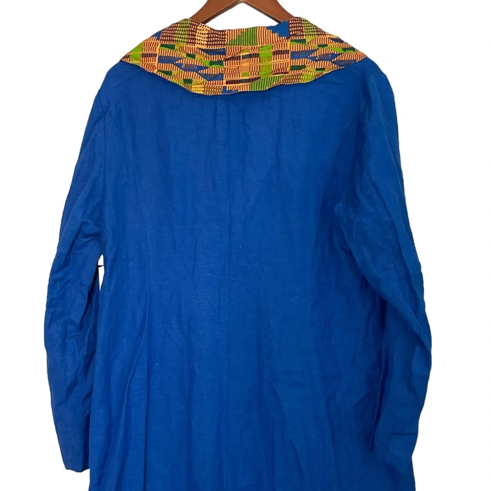 Ashro Flax V Neck PeterPan Collar Duster Size 16 Side Slits Blue Beach Cover